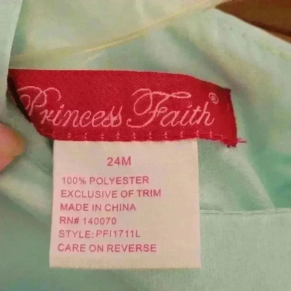 New W/O Tag Princess Faith Satin Dress Turquoise Size 24M Satin Sleeveless - Picture 3 of 9